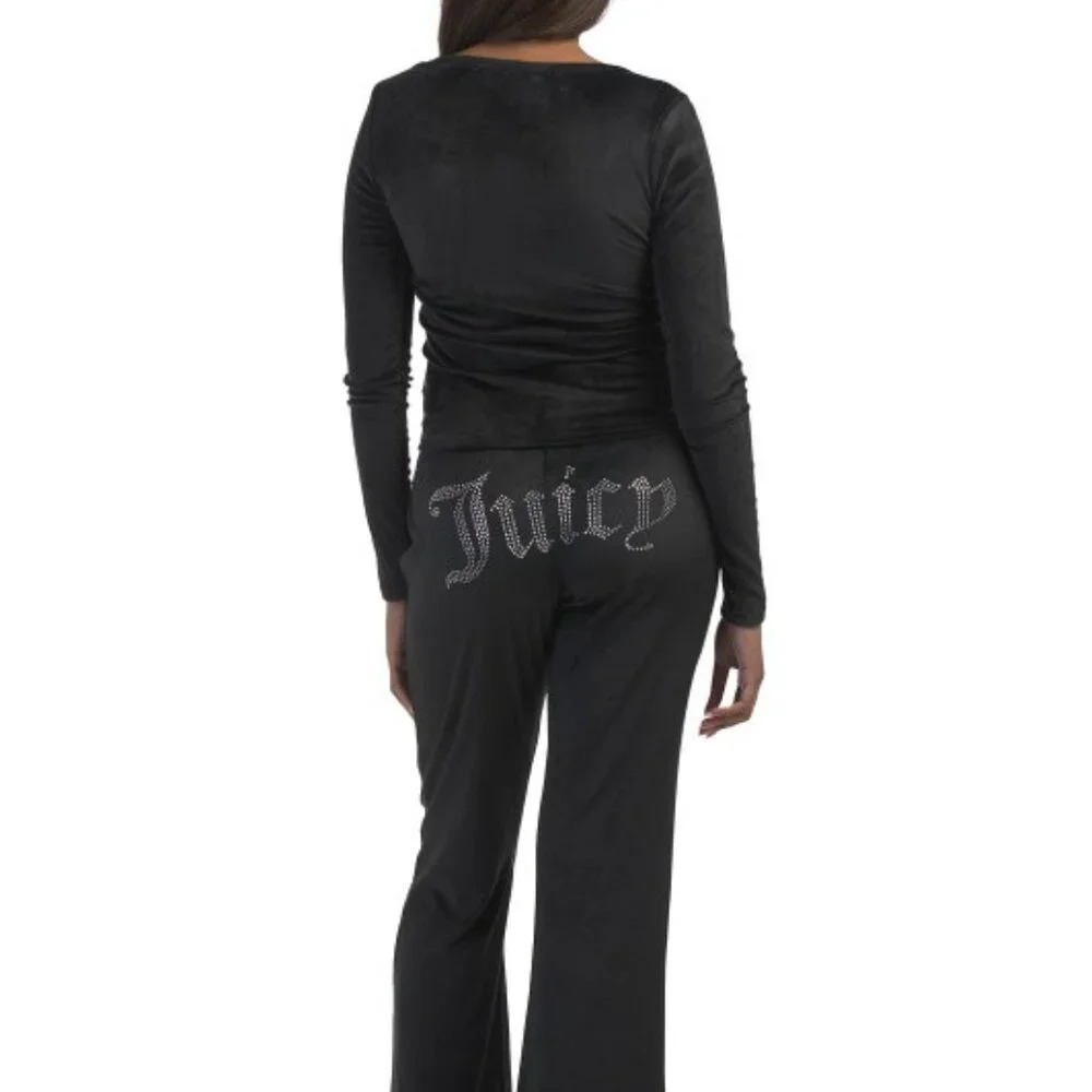 Velvet Fleece Lounge Set With Rhinestone Detail - Picture 3 of 3